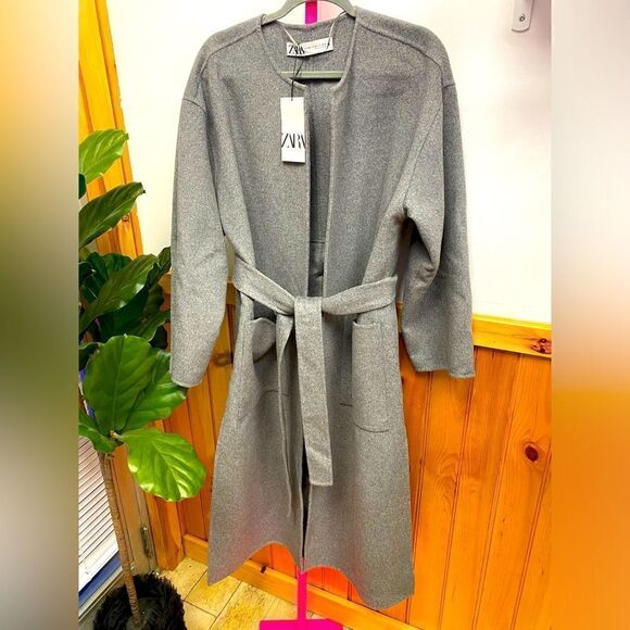 NWT ZARA Double-Faced Wool Blend Coat Grey SZ M-L - Picture 3 of 14